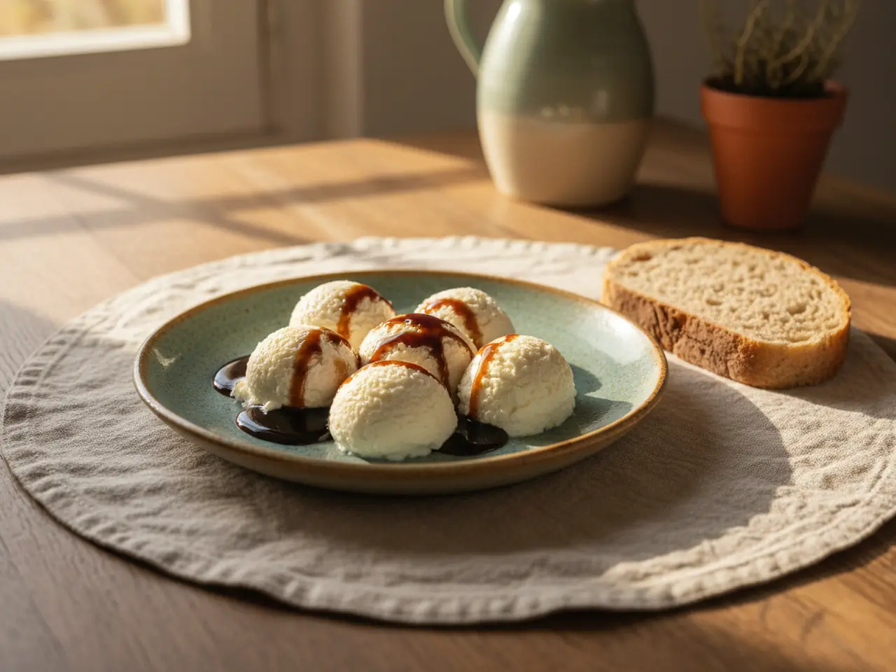 Anari (Cypriot whey cheese) with carob syrup and bread