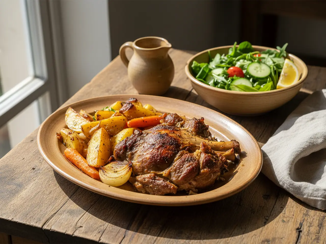 Ofto kleftiko (lamb slow-roasted in a parcel) with potatoes